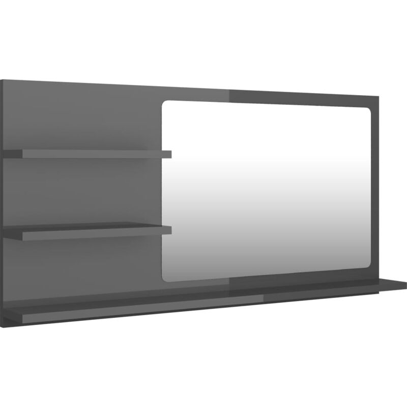 

vidaXL Espejo de baño aglomerado gris brillante 90x10,5x45 cm - Gris