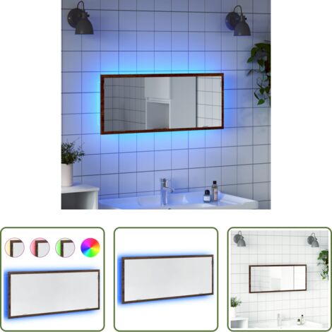 vidaXL Espejo de baño con luz LED -  Espejo de baño LED madera ingeniería roble marrón 100x8,5x37 cm