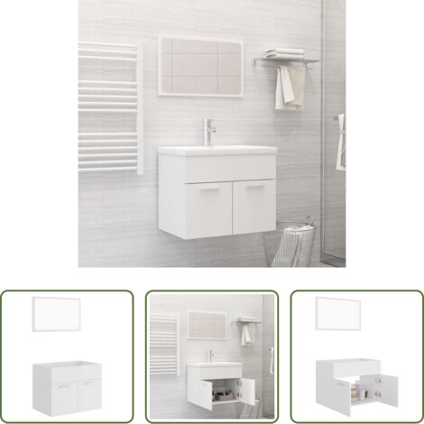 vidaXL Espejo de baño -  Conjunto de muebles de baño 2 piezas contrachapada blanco
