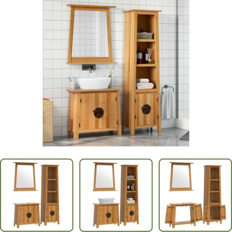 vidaXL Espejo de baño -  Conjunto de muebles de baño 3 piezas madera maciza de pino