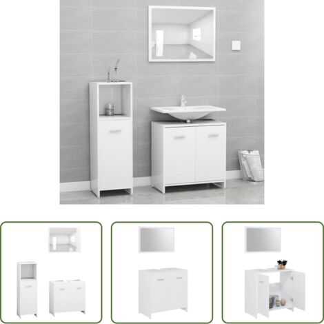vidaXL Espejo de baño -  Conjunto de muebles de baño 3 pzas madera contrachapada blanco