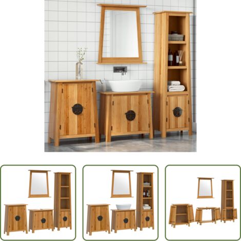 vidaXL Espejo de baño -  Conjunto de muebles de baño 4 piezas madera maciza de pino