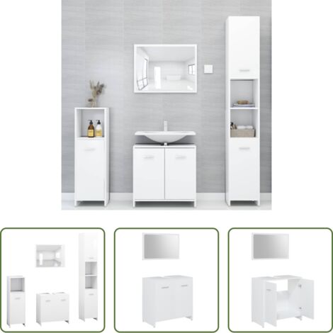 vidaXL Espejo de baño -  Conjunto de muebles de baño 4 pzas madera contrachapada blanco