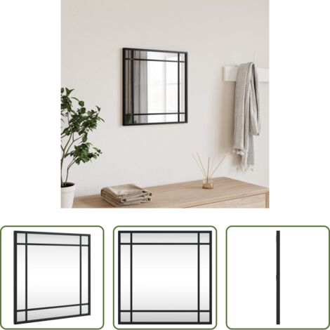 vidaXL Espejo de baño -  Espejo de pared cuadrado de hierro negro 40x40 cm