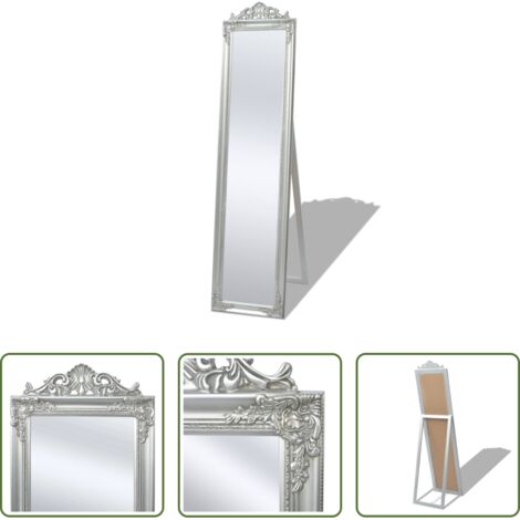 vidaXL Espejo de baño -  Espejo de pie estilo barroco plateado 160x40 cm