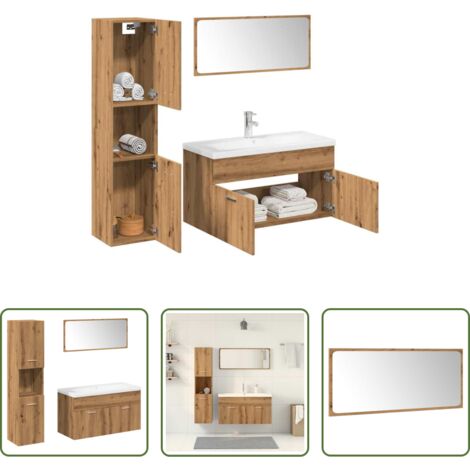 vidaXL Espejo de baño - Juego de muebles baño 5 piezas madera ingeniería roble artisan