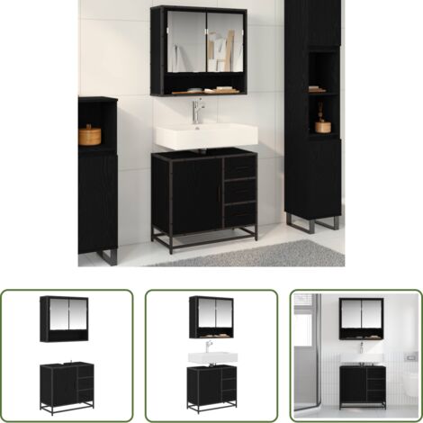 vidaXL Espejo de baño -  Juego de muebles de baño 2 pcs Roble Negro Madera de ingeniería