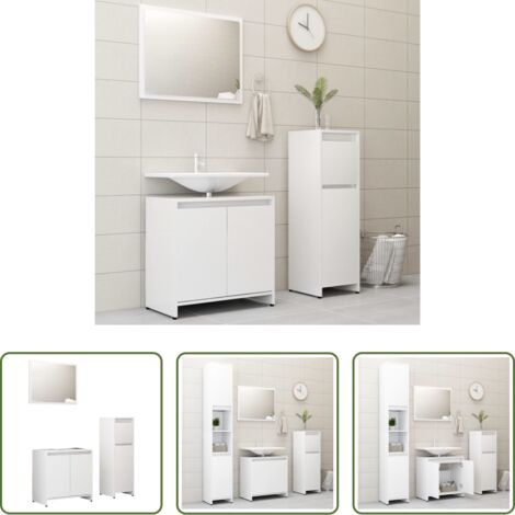 vidaXL Espejo de baño -  Juego de muebles de baño 3 piezas madera ingeniería blanco