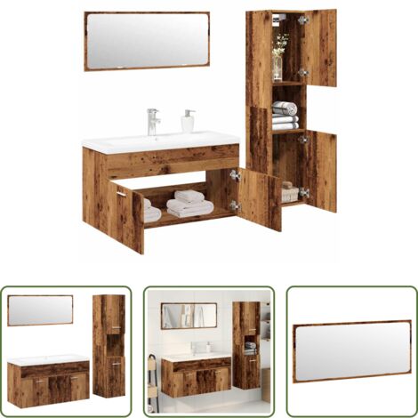vidaXL Espejo de baño -  Juego de muebles de baño 4 piezas madera ingeniería envejecida