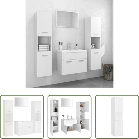 vidaXL Espejo de baño -  Juego de muebles de baño madera de ingeniería blanco