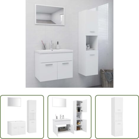vidaXL Espejo de baño -  Juego de muebles de baño madera de ingeniería blanco