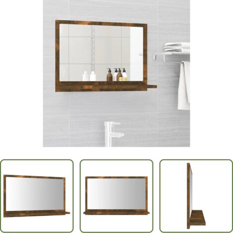 vidaXL Espejo de baño madera -  Espejo de baño madera contrachapada roble ahumado 60x10,5x37 cm