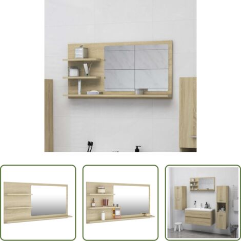 vidaXL Espejo de baño madera -  Espejo de baño madera contrachapada roble Sonoma 90x10,5x45 cm
