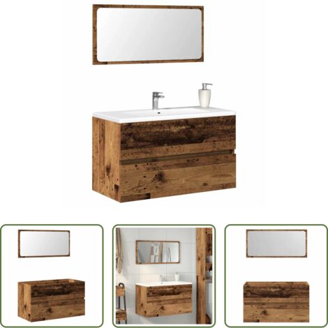 vidaXL Espejo de baño -  Mueble de baño con espejo de madera antigua madera ingeniería