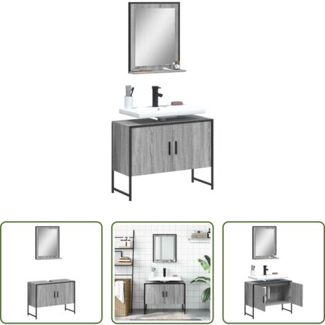 vidaXL Espejo de baño -  Set de muebles de baño 2 pzas madera de ingeniería gris sonoma