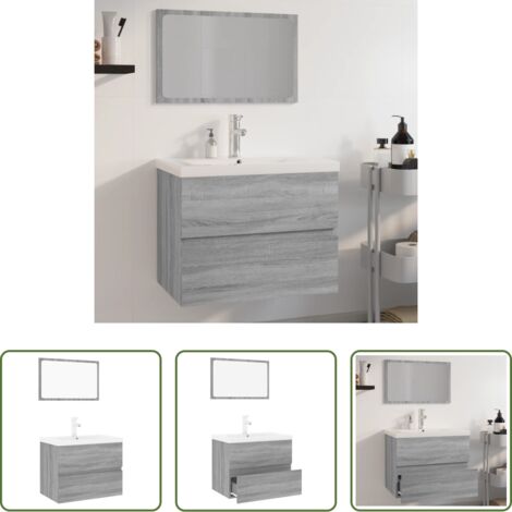 vidaXL Espejo de baño -  Set de muebles de baño madera contrachapada gris Sonoma