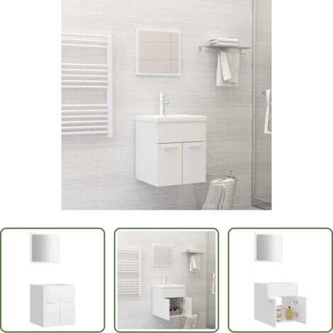 vidaXL Espejo de baño -  Set muebles de baño 2 piezas madera contrachapada blanco brillo