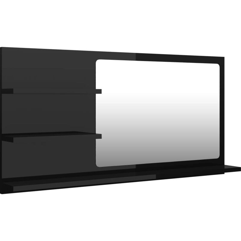 

vidaXL Espejo de baño aglomerado negro brillante 90x10,5x45 cm - Negro