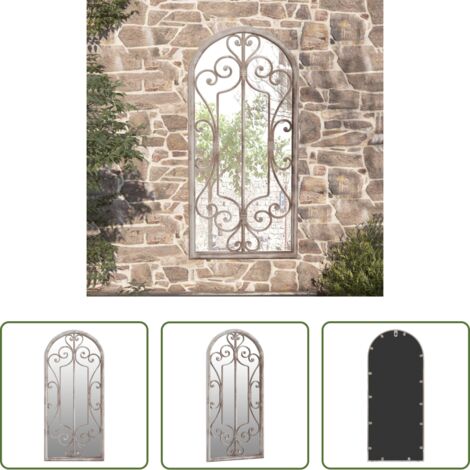 vidaXL Espejo de hierro -  Espejo de jardín hierro color arena para uso exterior 100x45 cm