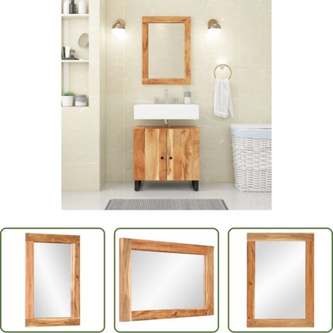 vidaXL Espejo de madera -  Espejo de vidrio y madera maciza de acacia 70x50 cm