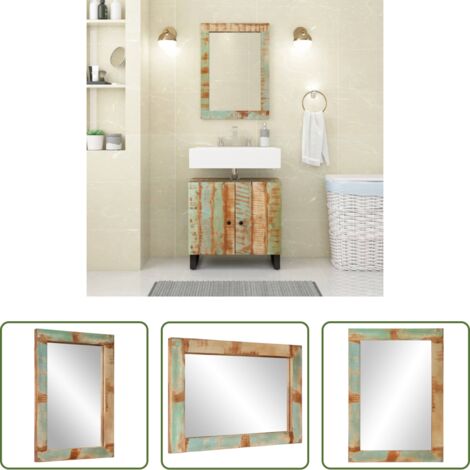 vidaXL Espejo de madera -  Espejo de vidrio y madera maciza reciclada 70x50 cm