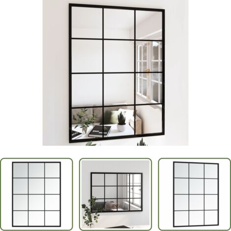 vidaXL Espejo de metal -  Espejo de pared metal negro 80x60 cm