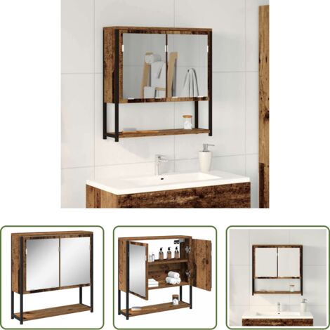 vidaXL Espejo de pared -  Armario con Espejo con estante Madera vieja 60 x 16 x 60 cm