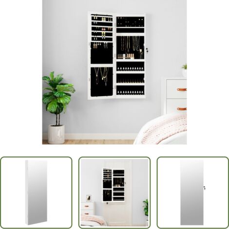 vidaXL Espejo de pared -  Espejo con joyero y luces LED para pared blanco