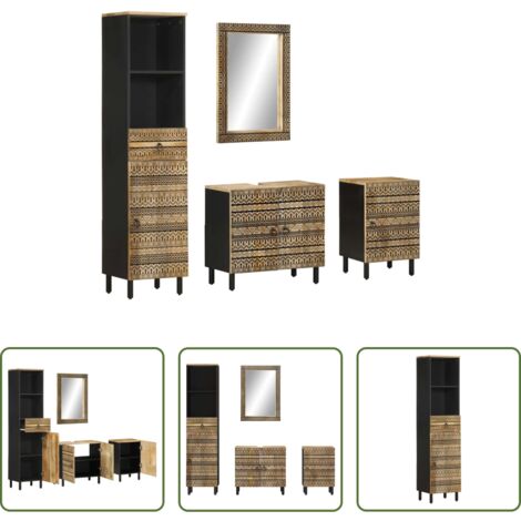vidaXL Espejo de tocador -  Conjunto de muebles de baño 4 piezas madera maciza de mango