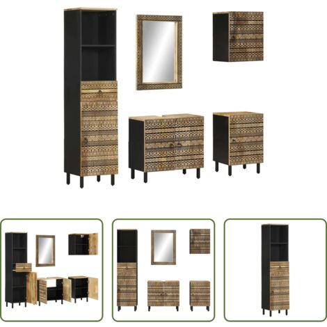 vidaXL Espejo de tocador -  Conjunto de muebles de baño 5 piezas madera maciza de mango