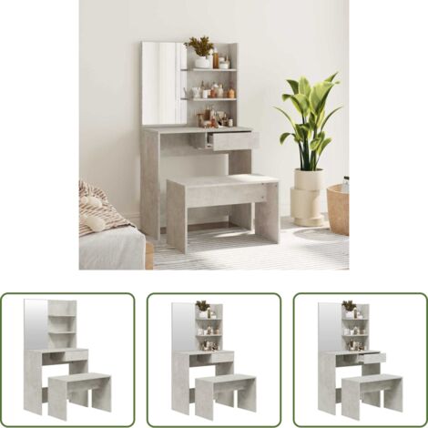vidaXL Espejo de tocador -  Juego de tocador color gris hormigón 74,5x40x141 cm
