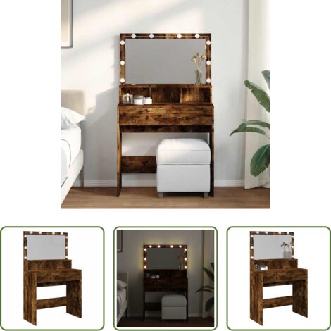 vidaXL Espejo de tocador -  Tocador con luces LED color roble ahumado 80x41x134,5 cm