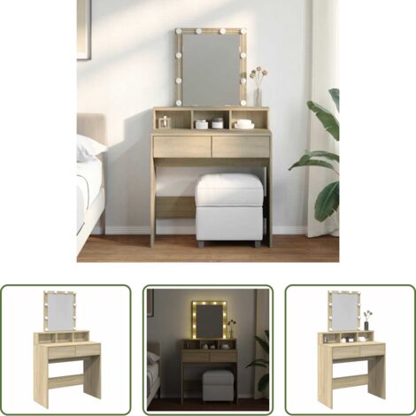vidaXL Espejo de tocador -  Tocador con luces LED color roble Sonoma 80x41x144,5 cm
