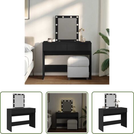 vidaXL Espejo de tocador -  Tocador con luces LED negro 100x40x130 cm