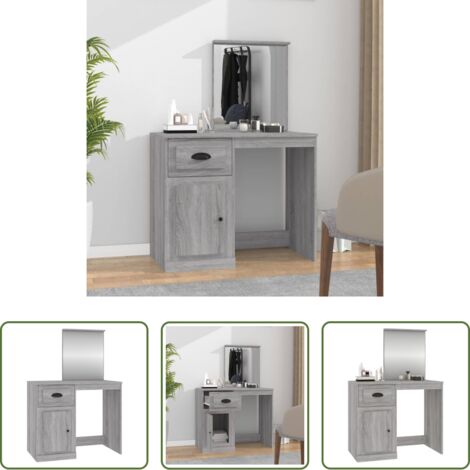 vidaXL Espejo de tocador -  Tocador y espejo madera contrachapada gris Sonoma 90x50x132,5cm
