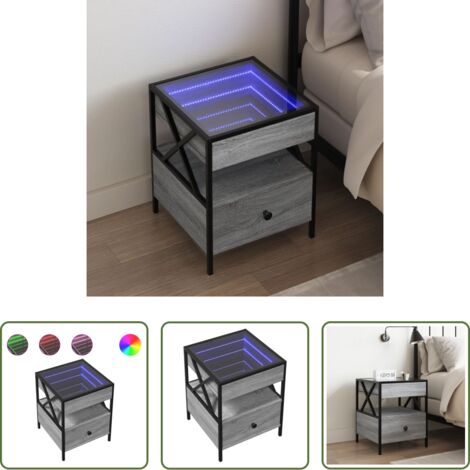 vidaXL Espejo infinito -  Mesa de centro con Infinity LED gris Sonoma 40x40x51 cm