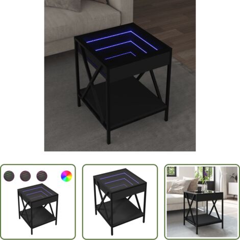 vidaXL Espejo led -  Mesita de noche con Infinity LED negra 40x40x49 cm