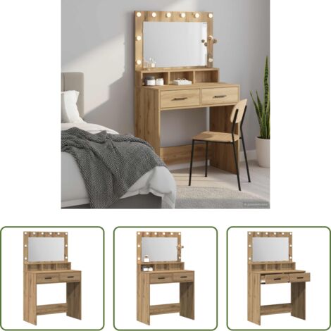 vidaXL Espejo -  Mesa Tocador con cajón Roble artesanal 79 x 41 x 135 cm
