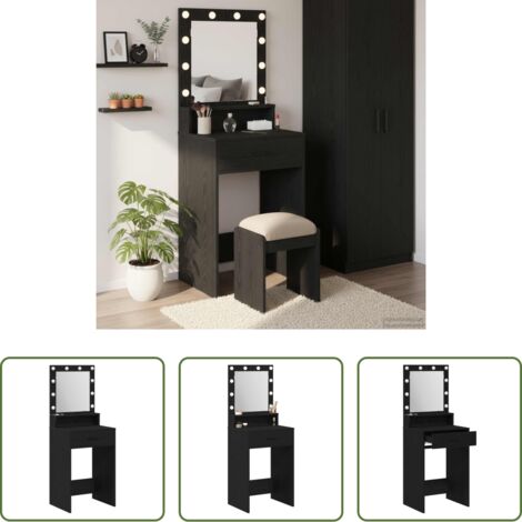 vidaXL Espejo -  Mesa Tocador Roble Negro 50 x 41 x 135 cm Madera de ingeniería