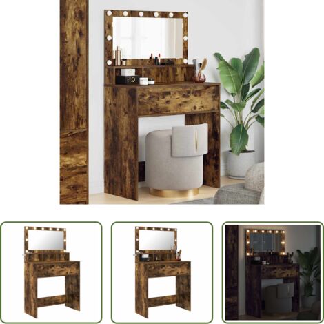 vidaXL Espejo -  Mesas de tocador de dormitorio Roble ahumado 80 x 39,6 x 135 cm