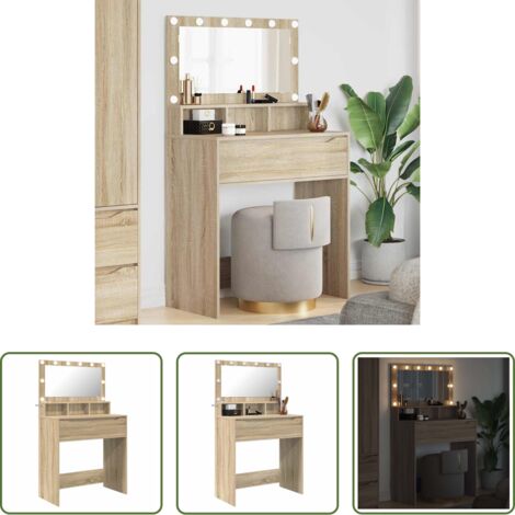 vidaXL Espejo -  Mesas de tocador de dormitorio Roble Sonoma 80 x 39,6 x 135 cm