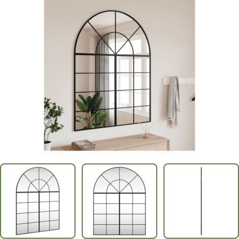 vidaXL Espejo negro -  Espejo de pared arco de hierro negro 100x130 cm
