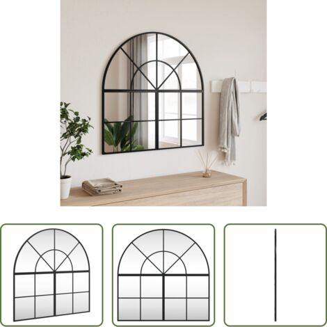 vidaXL Espejo negro -  Espejo de pared arco de hierro negro 80x80 cm