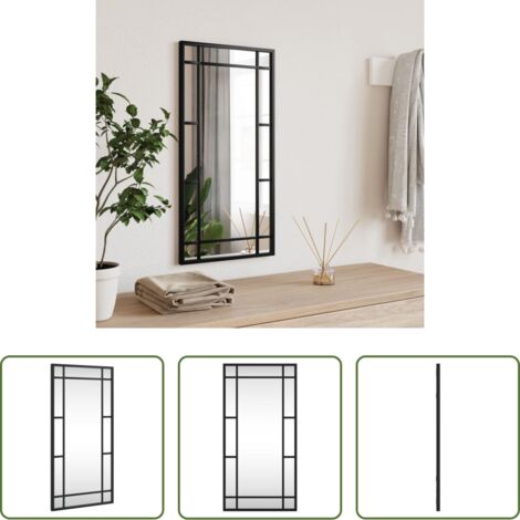 vidaXL Espejo negro -  Espejo de pared rectangular de hierro negro 30x60 cm