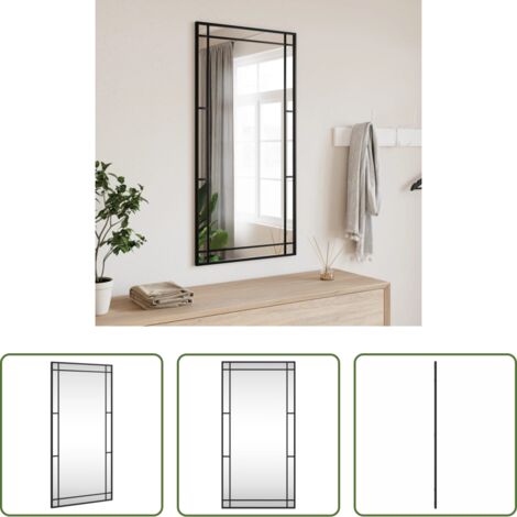 vidaXL Espejo negro -  Espejo de pared rectangular de hierro negro 50x100 cm