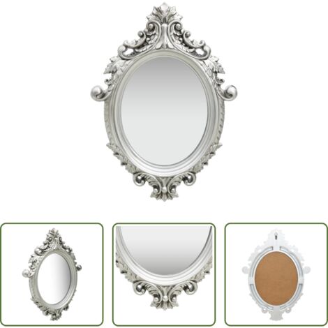 vidaXL Espejo ovalado -  Espejo de pared estilo castillo plateado 56x76 cm