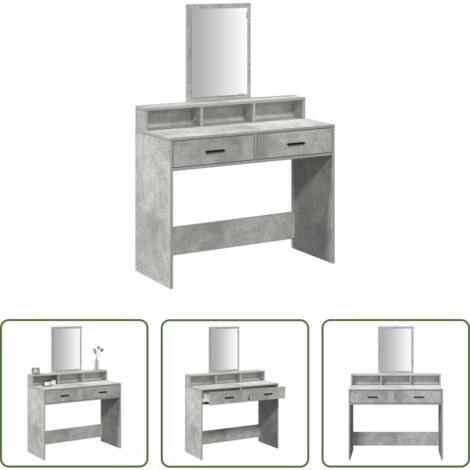 vidaXL Espejo plano -  Mesa Tocador con cajón Gris Concreto 100 x 41 x 140 cm