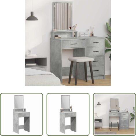 vidaXL Espejo plano -  Mesa Tocador con cajón Gris Concreto 50 x 41 x 140 cm