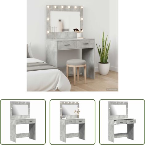 vidaXL Espejo plano -  Mesa Tocador con cajón Gris Concreto 78,5 x 41 x 135 cm