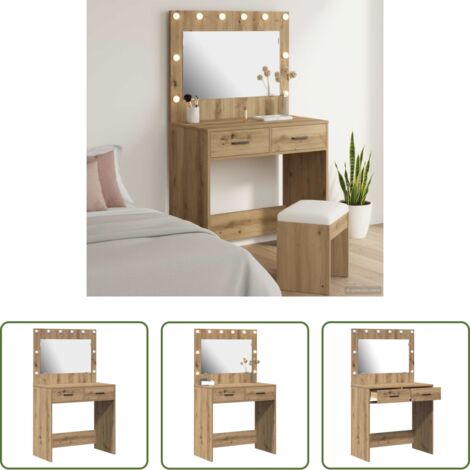 vidaXL Espejo plano -  Mesa Tocador con cajón Roble artesanal 78,5 x 41 x 135 cm